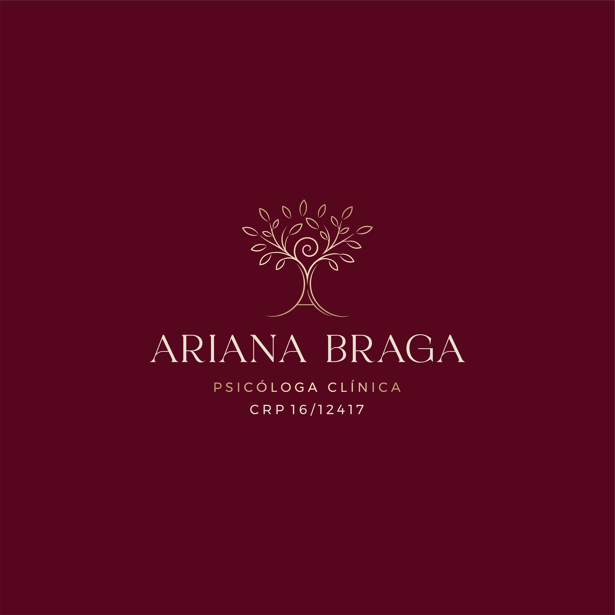 Identidade visual Ariana Braga em fundo vinho